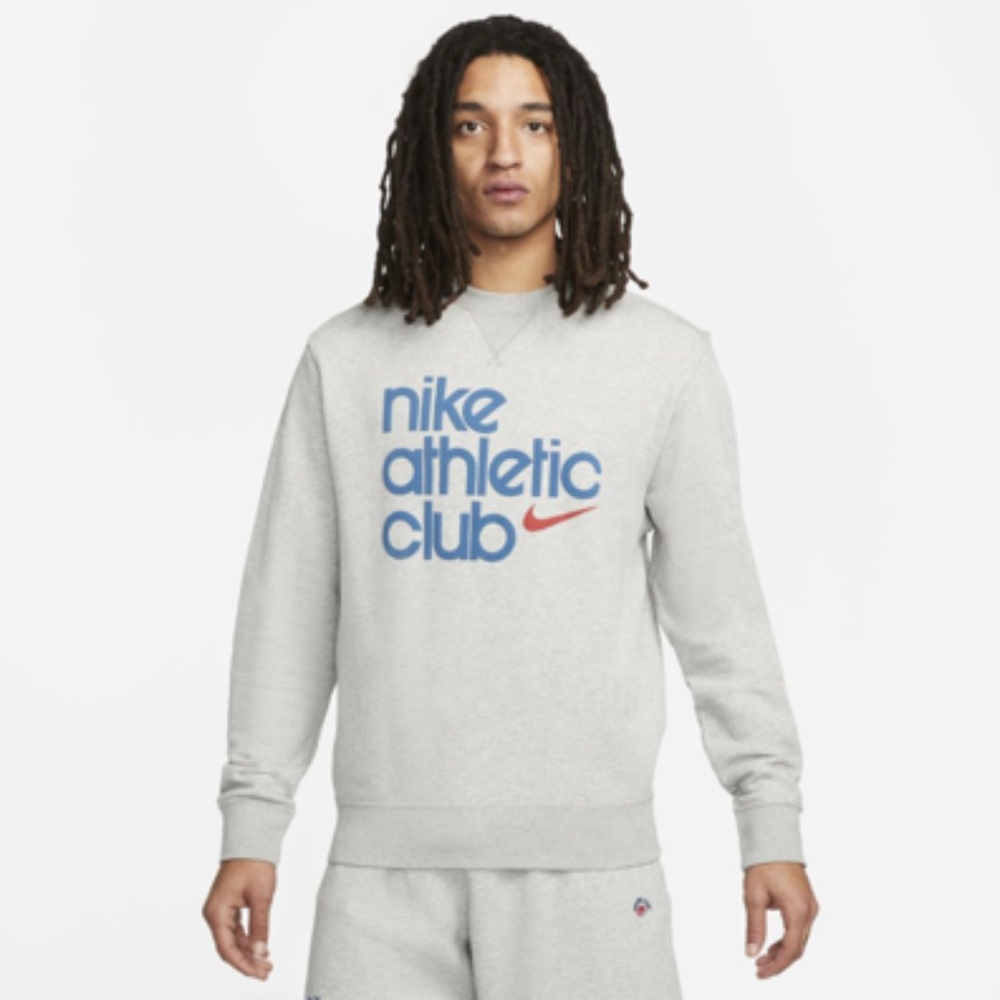 New NIKE Sportswear Club Men's French Terry Sweatshirt In Dark Grey Heather SM